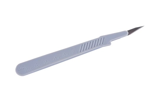 Disposable surgical scalpel on a white background