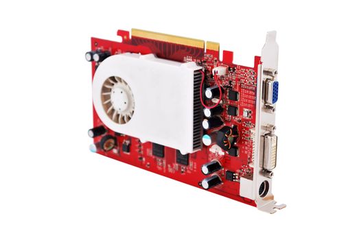 video card with three outputs on a white background