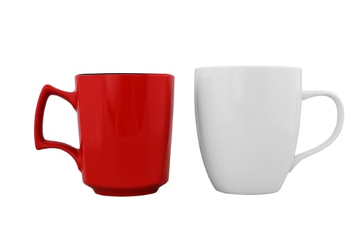 empty white and red cup on a white background