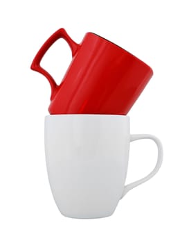 empty white and red cup on a white background