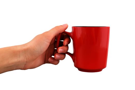 red cup in hand on white background