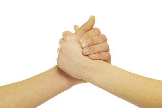 hand in a hand isolated on white
