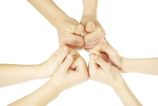 pile of hands isolated on a white