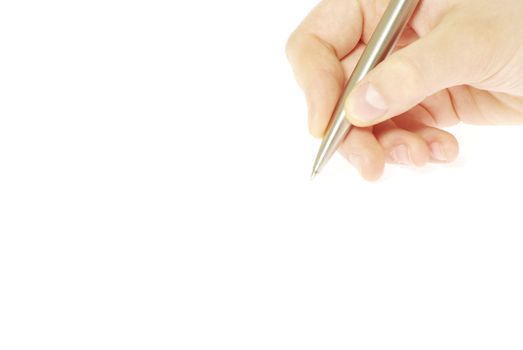 pen in woman hand isolated on white background 
