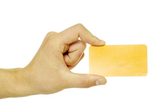 card blank in a hand isolated on white
