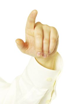 hand touching screen isolated on a white