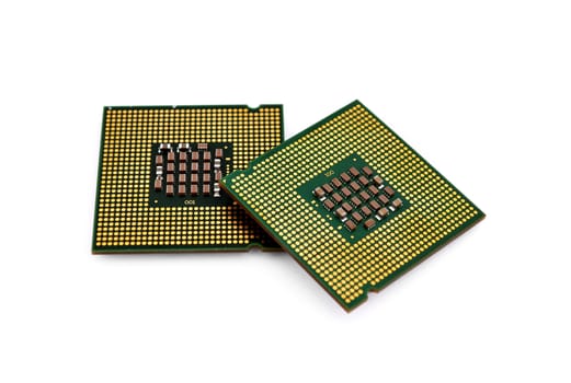 two CPU closeup on white background