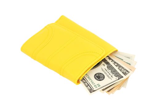 yellow leather purse on a white background