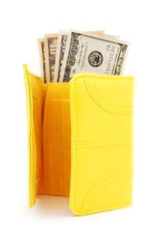 yellow leather purse on a white background