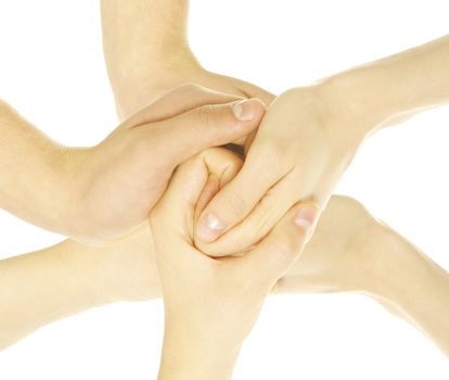 ring of hands isolated on a white