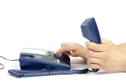 telephone receiver in hand isolated on white
