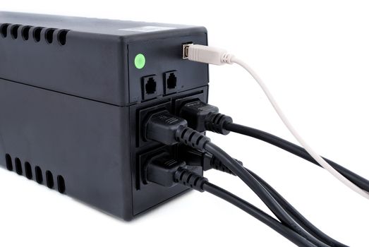 wires connected to an ups on a white background