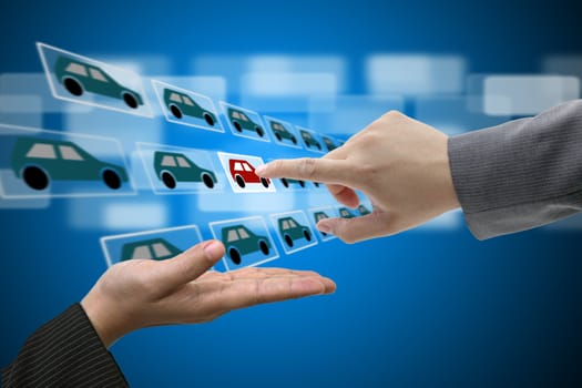 Business Man Hand touch Virtual Touch Screen Interface for New Car from Electronic Market