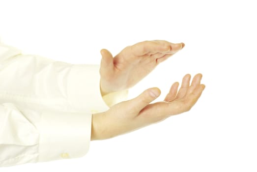 Man is giving applause on a white background