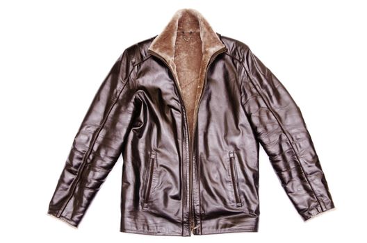 black leather jacket isolated on white background