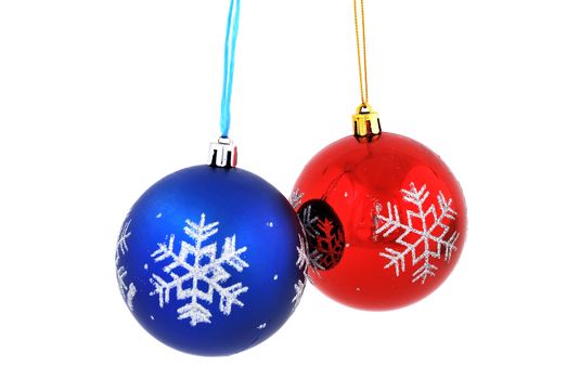 two Christmas ball on white background