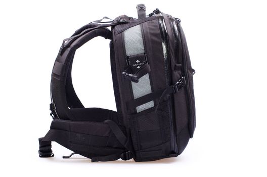 Black backpack isolated on white