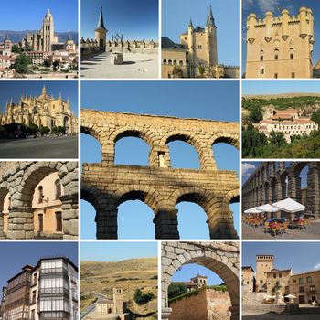 collage with landmarks of Segovia, Spain
