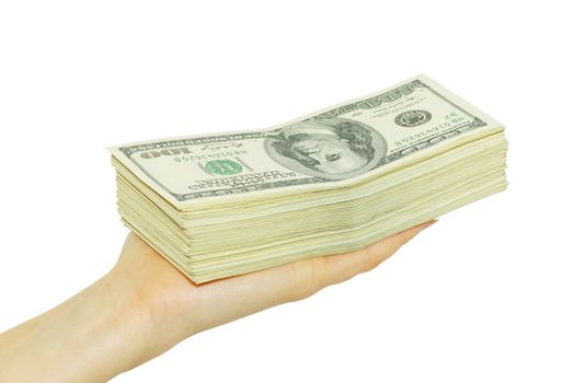 Hand with money isolated on white background