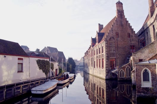 historical canals and houses in Belgium Brugge