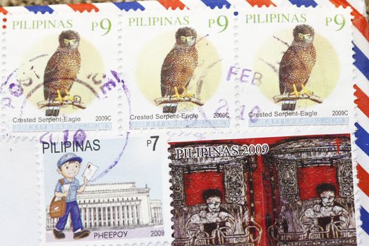 Philippines postage stamps featuring the serpent eagle.