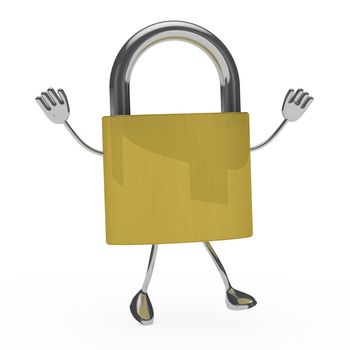 metal lock figure was happy and jump