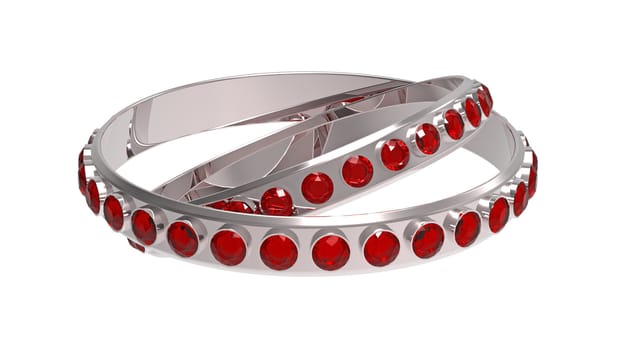 Two rings with rubies, isolated on white, 3d render