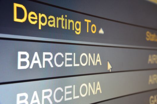 Computer screen closeup of Barcelona flight status