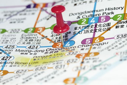 Subway map of Seoul with destination concept.