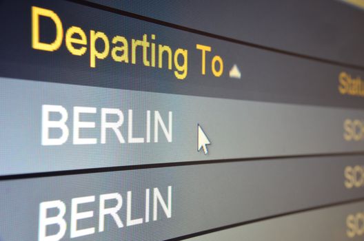 Computer screen closeup of Berlin flight status