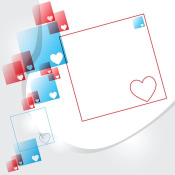 Hearts in blue and red squares, the connection. Vector illustration.