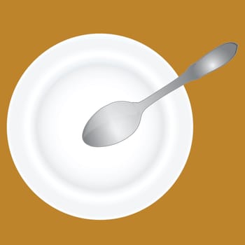 Spoon into an empty soup plate. Vector illustration.