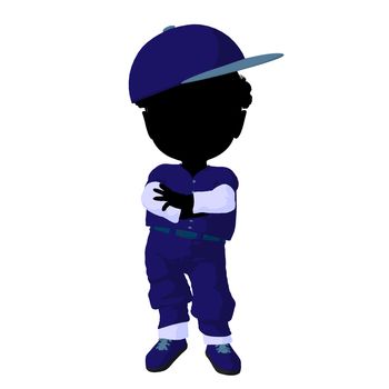 Little african american baseball girl on a white background