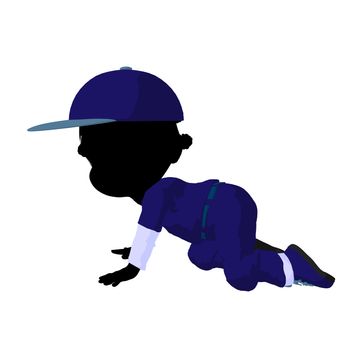 Little african american baseball girl on a white background