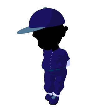 Little african american baseball girl on a white background