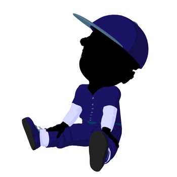 Little african american baseball girl on a white background