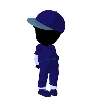 Little african american baseball girl on a white background