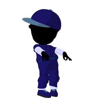 Little african american baseball girl on a white background