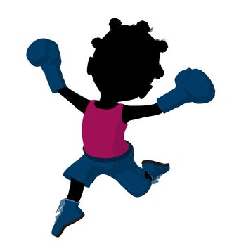 Little african american boxer girl on a white background