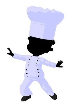 Little african american chef girl on a white background