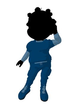 Little african american football girl on a white background