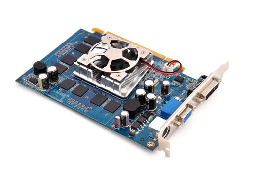 video card with three outputs on a white background