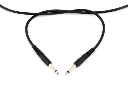 Two black audio plug on a white background