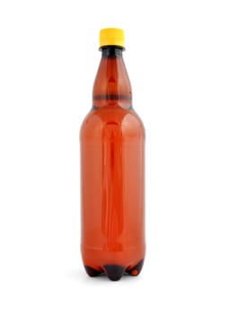 plastic bottle of beer on white background