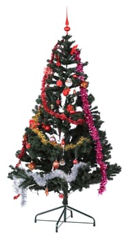 Image of a decorated Christmas tree isolated against a white background.