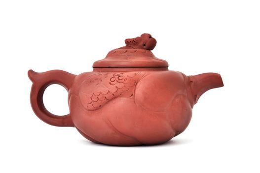 brown ceramic teapot on a white background