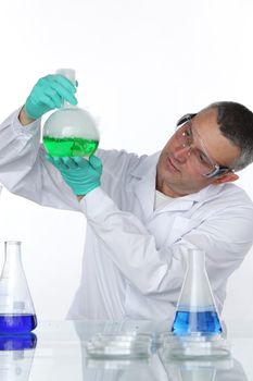 Chemistry Scientist conducting experiments on white background