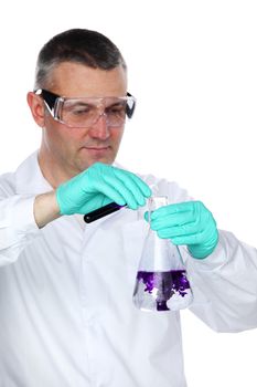 Chemistry Scientist conducting experiments on white background