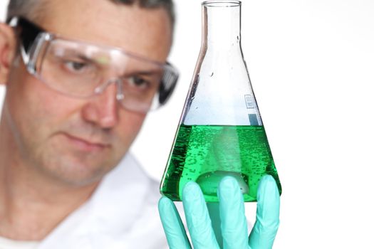 Chemistry Scientist conducting experiments on white background