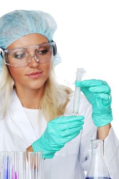 Woman  conducting a chemical experiment